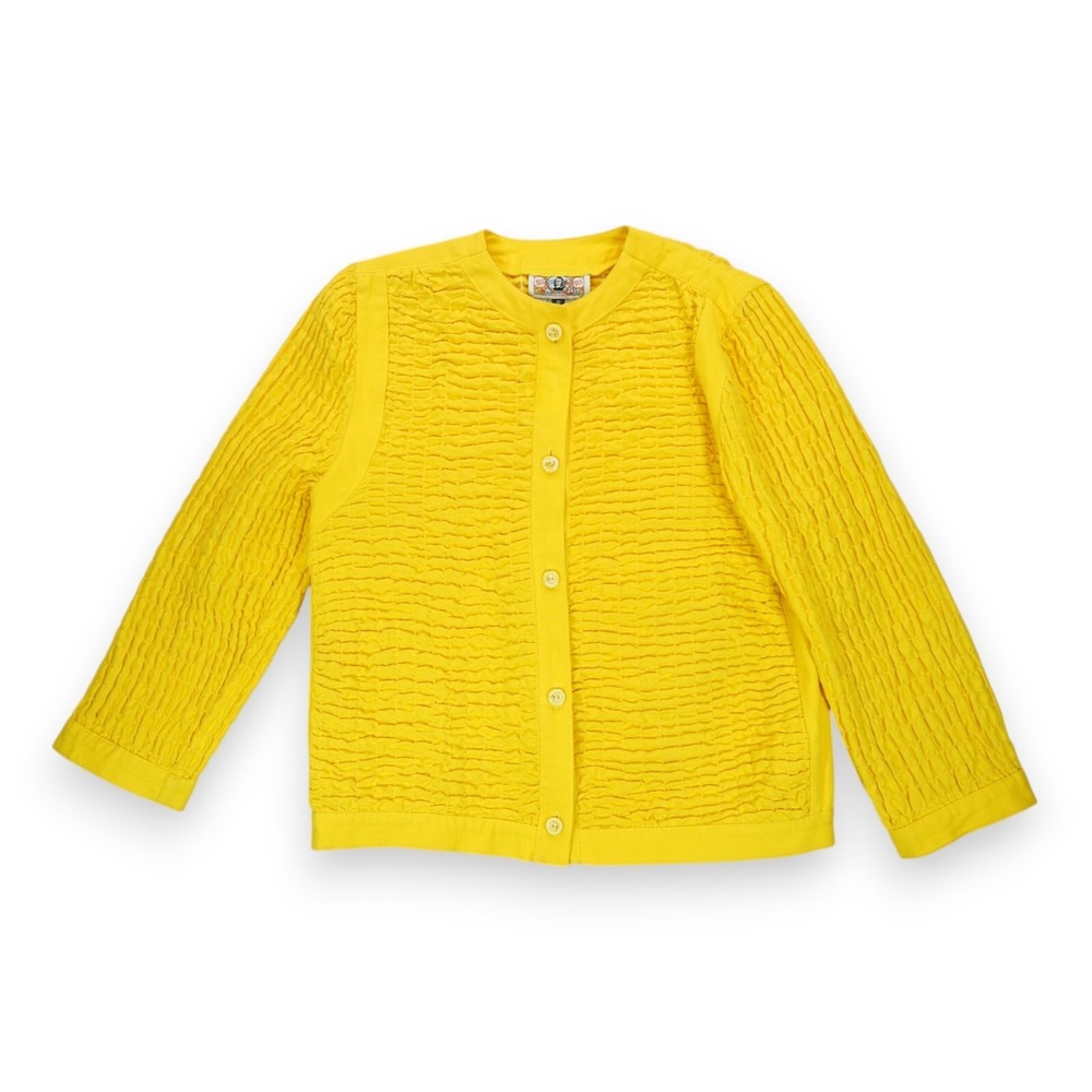 Vintage 80s Gene Ewing Bis Bis Jacket Coat Size Small Smocked Crinkle Yellow USA